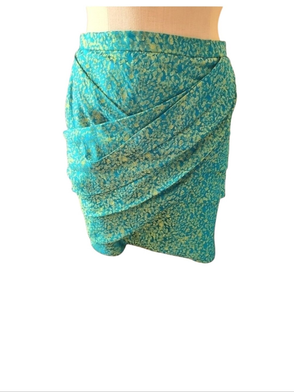 Peter Som Turquoise & Gold Silk Draped Skirt